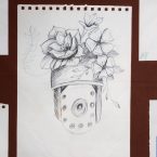 Digital print on polyester of 5 pencil and ink drawings from the series "Naturaleza muerta. Transformando la violencia en arte", Luis Manuel Otero Alcántara, 2021 (detail). photo_Paul Litherland